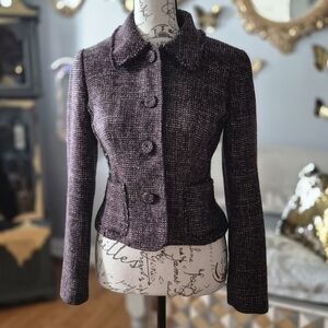 Ann Taylor Dark Plum Tweed Blazer 0P